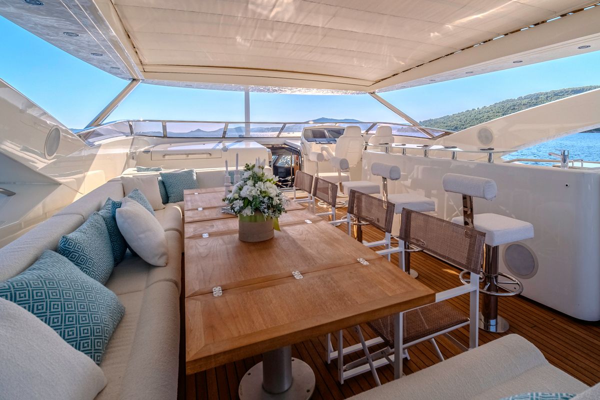 Deck of Arago, a Sunseeker Yacht 34M yacht at Grad Trogir, Croatia