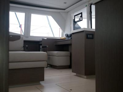 Cockpit of Dou Reve V, a Leopard 45 catamaran at Cannigione, Italy