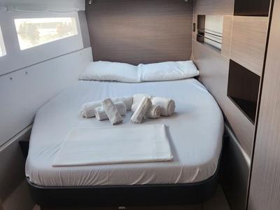 Cabin on Dou Reve V, a Leopard 45 catamaran at Cannigione, Italy