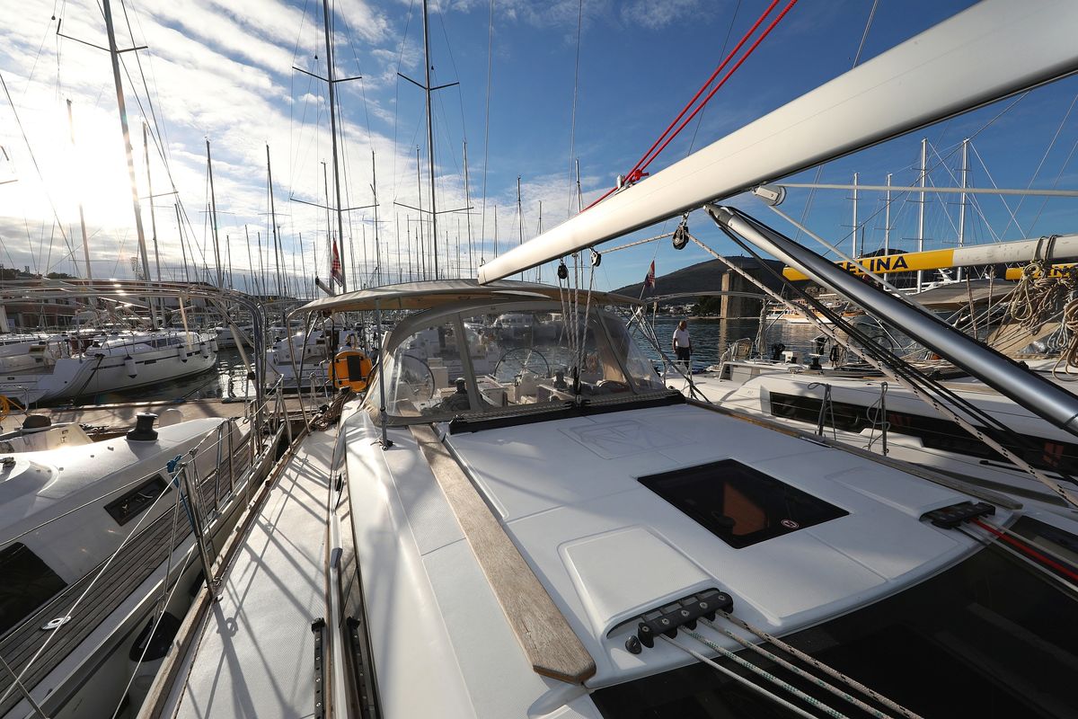 Cockpit of Belle Epoque, a Dufour 412 GL sailboat at Grad Biograd na Moru, Croatia