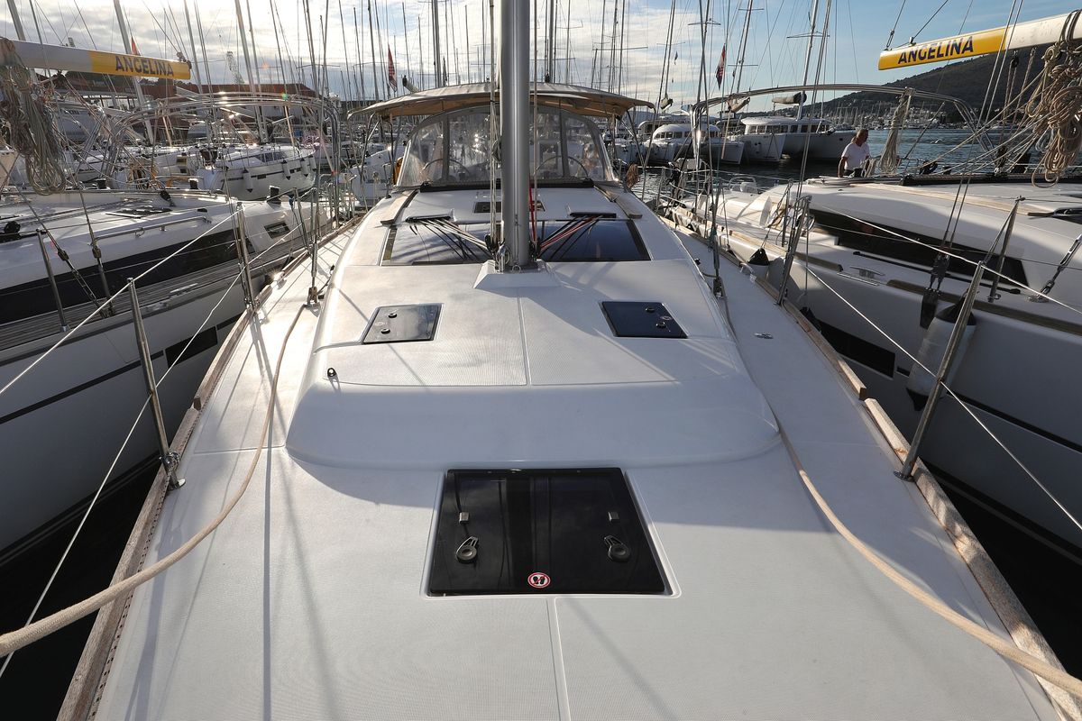 Cockpit of Belle Epoque, a Dufour 412 GL sailboat at Grad Biograd na Moru, Croatia