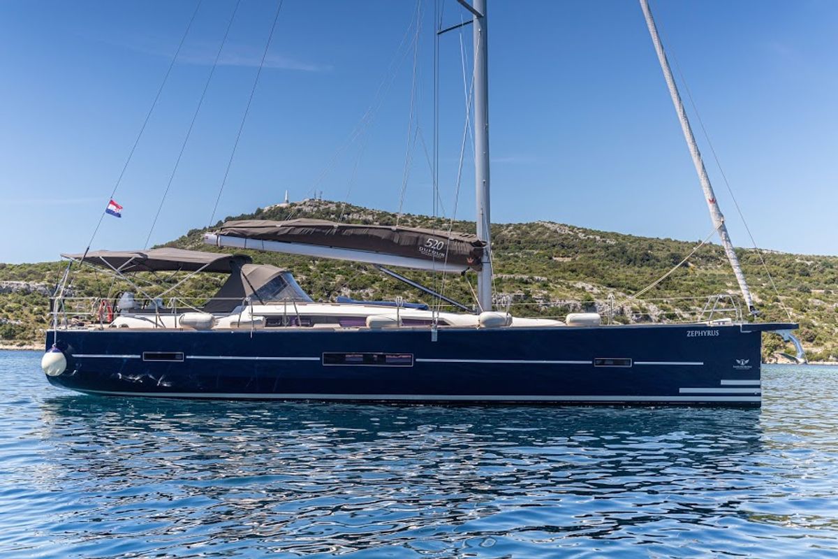 Exterior view of Zephyrus, a Dufour 520 GL - 3. cab sailboat at Primošten, Croatia
