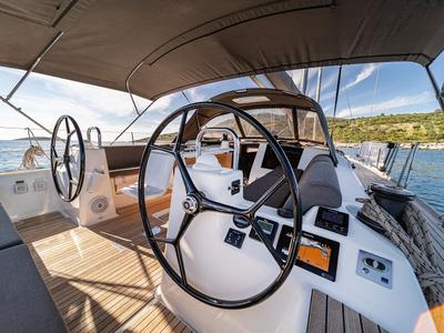 Cockpit of Zephyrus, a Dufour 520 GL - 3. cab sailboat at Primošten, Croatia