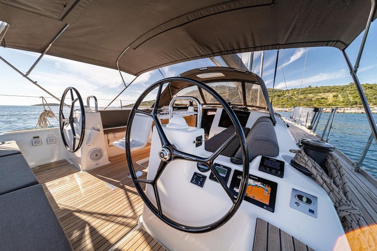 Cockpit of Zephyrus, a Dufour 520 GL - 3. cab sailboat at Primošten, Croatia