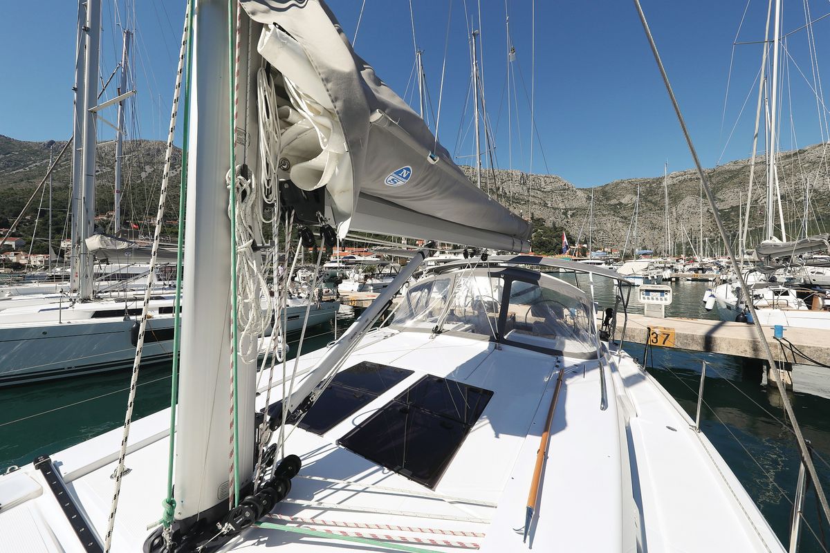 Deck of Janka, a Hanse Yachts Hanse 458 sailboat at Dubrovnik, Croatia