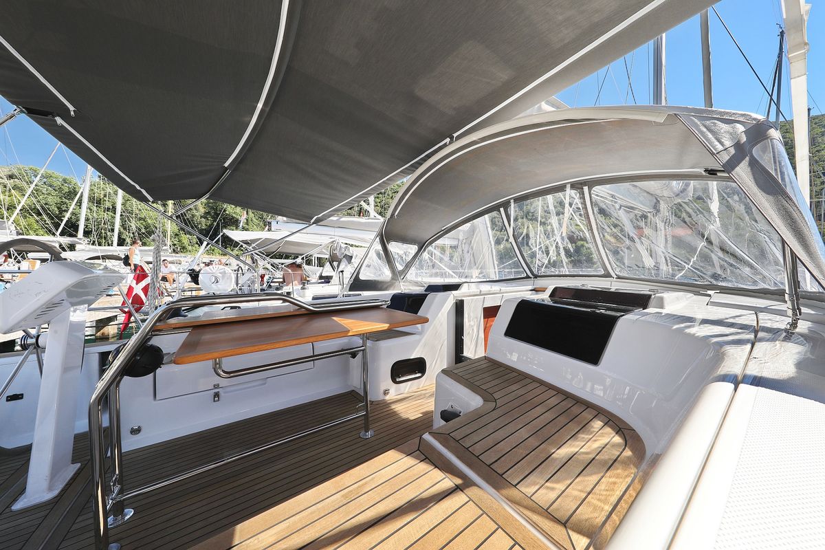 Deck of Janka, a Hanse Yachts Hanse 458 sailboat at Dubrovnik, Croatia