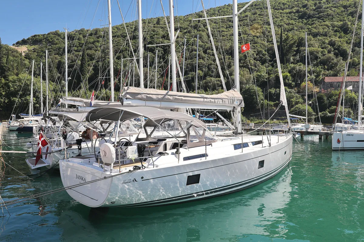 Exterior view of Janka, a Hanse Yachts Hanse 458 sailboat at Dubrovnik, Croatia