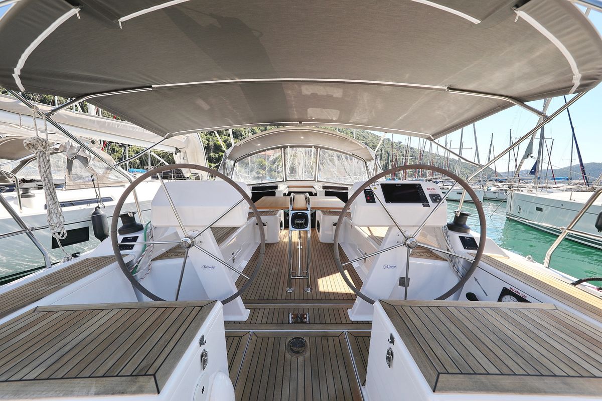 Cockpit of Janka, a Hanse Yachts Hanse 458 sailboat at Dubrovnik, Croatia