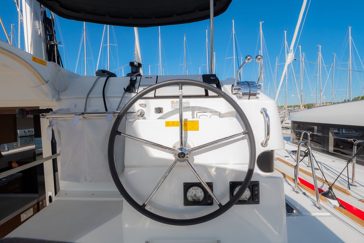 Cockpit of Sail Away, a Lagoon 40 catamaran at Grad Biograd na Moru, Croatia