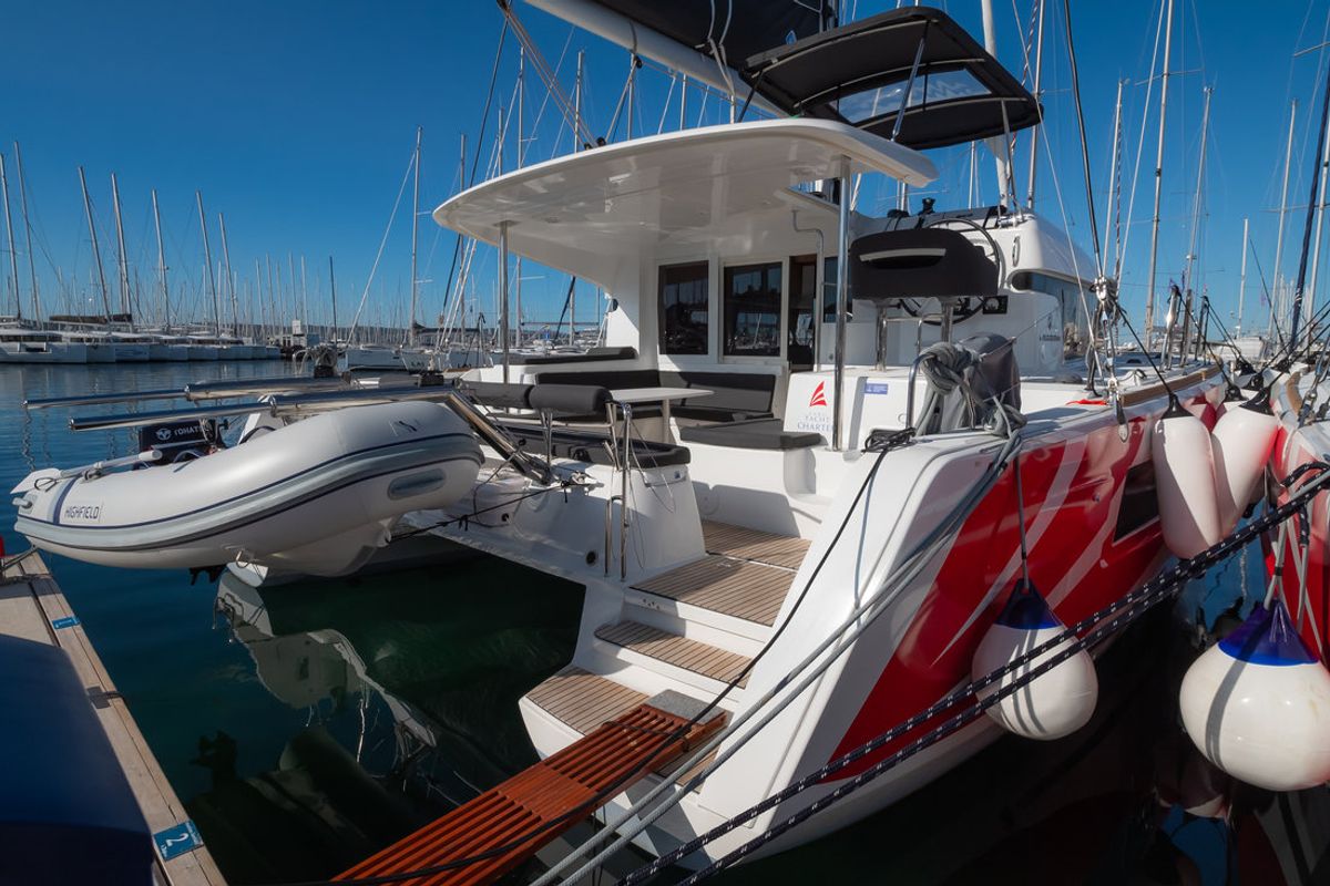 Exterior view of Sail Away, a Lagoon 40 catamaran at Grad Biograd na Moru, Croatia