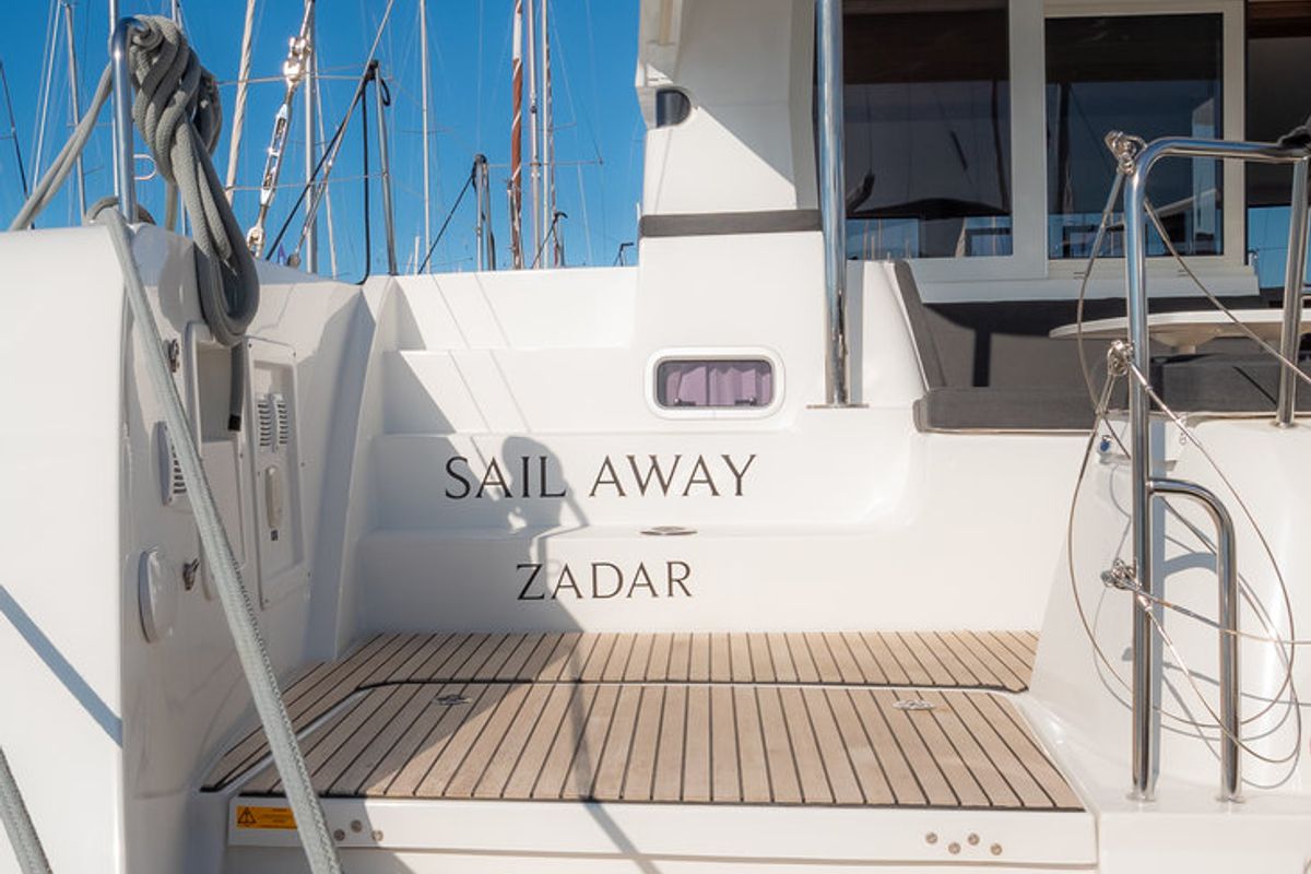 Exterior view of Sail Away, a Lagoon 40 catamaran at Grad Biograd na Moru, Croatia