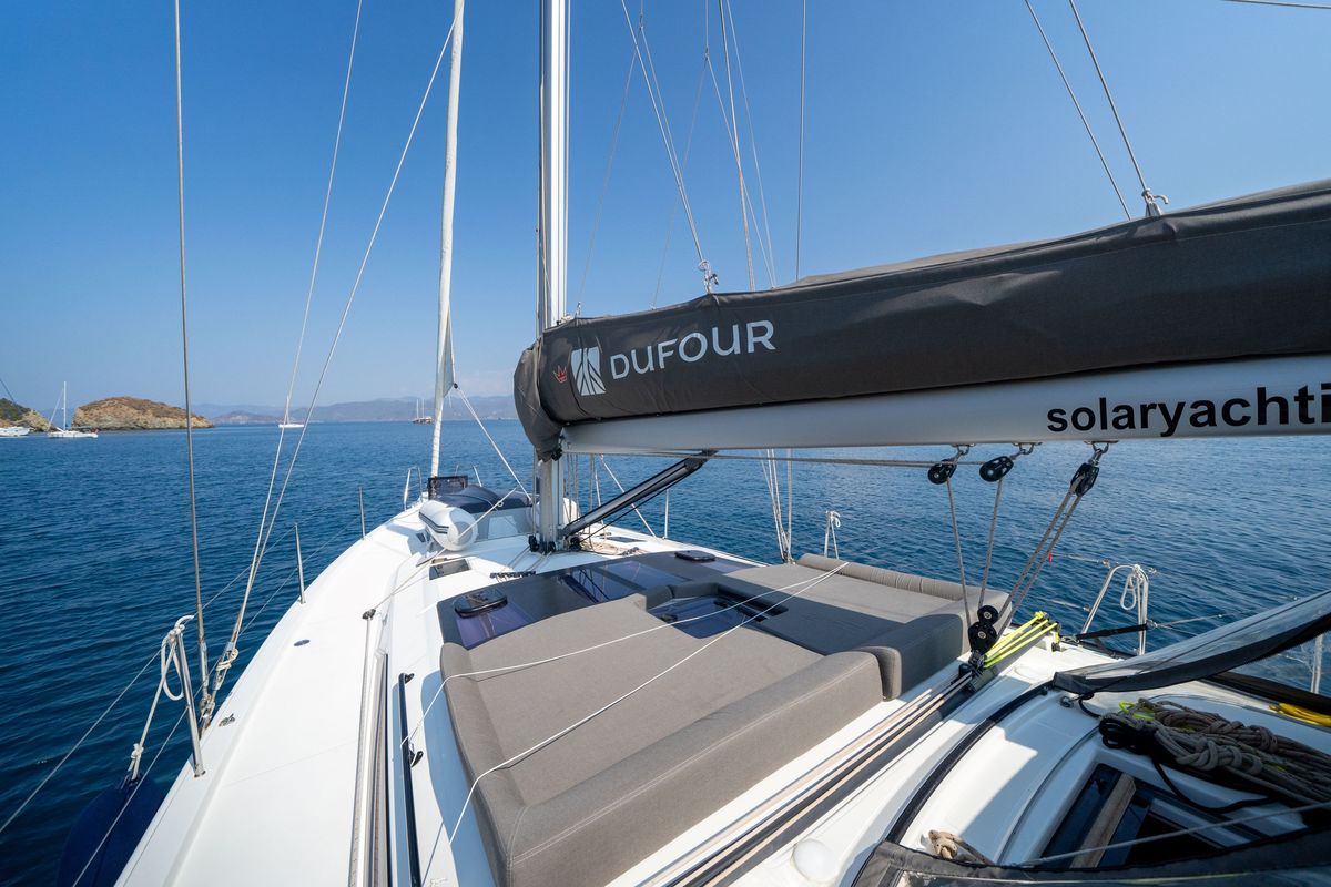 Deck of Pontika, a Dufour 470 sailboat at Fethiye, Turkey