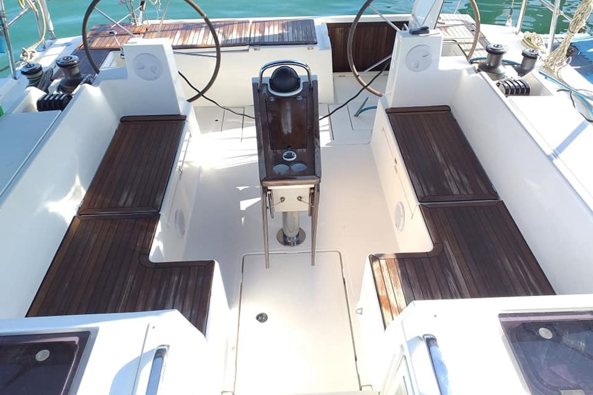 Cockpit of Northern Star, a Bavaria C45 sailboat at Baan Salak Phet, Thailand