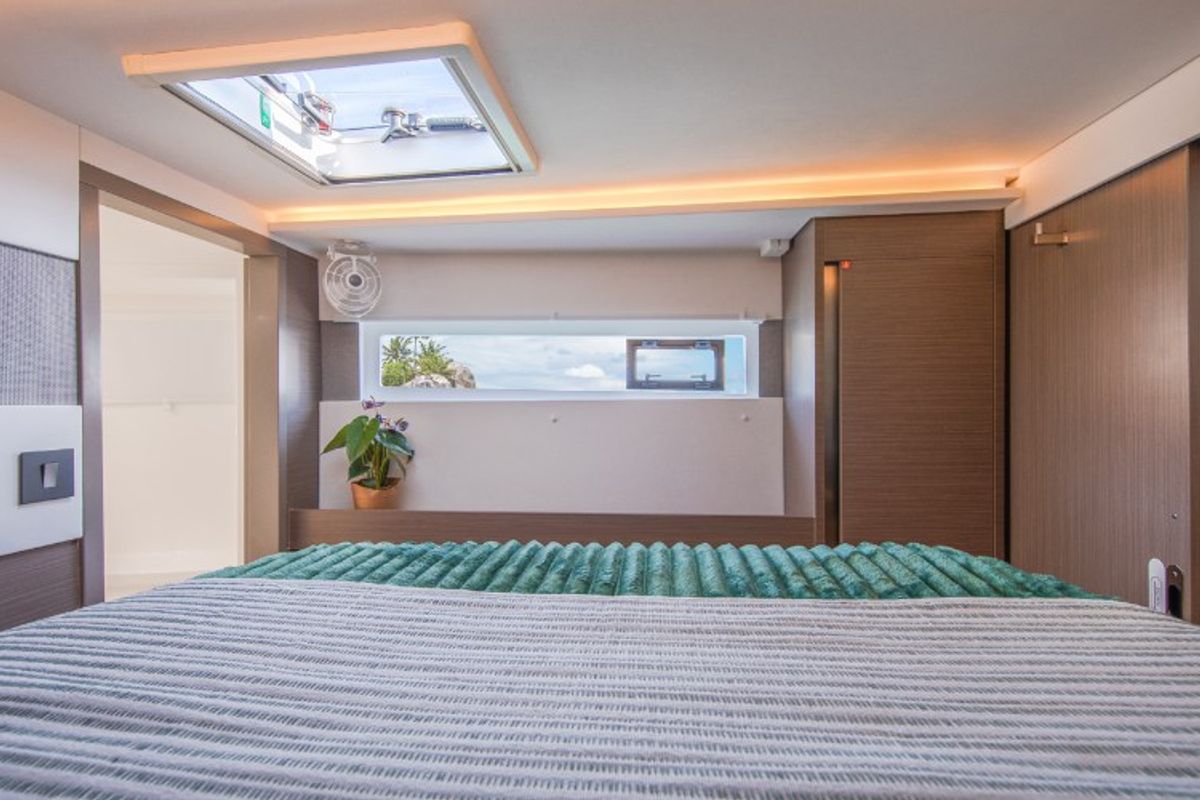 Cabin on Never Give Up, a Leopard 50 catamaran at Ventimiglia, Italy