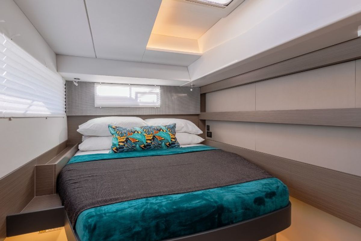 Cabin on Never Give Up, a Leopard 50 catamaran at Ventimiglia, Italy
