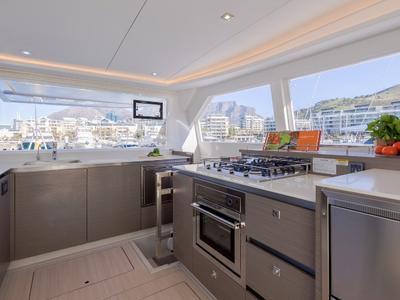 Galley of Never Give Up, a Leopard 50 catamaran at Ventimiglia, Italy