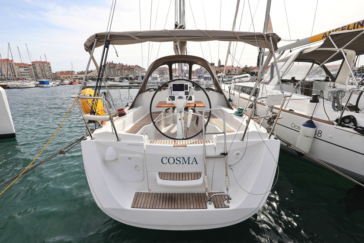 Cockpit of Cosma, a Jeanneau Sun Odyssey 33i sailboat at Grad Biograd na Moru, Croatia