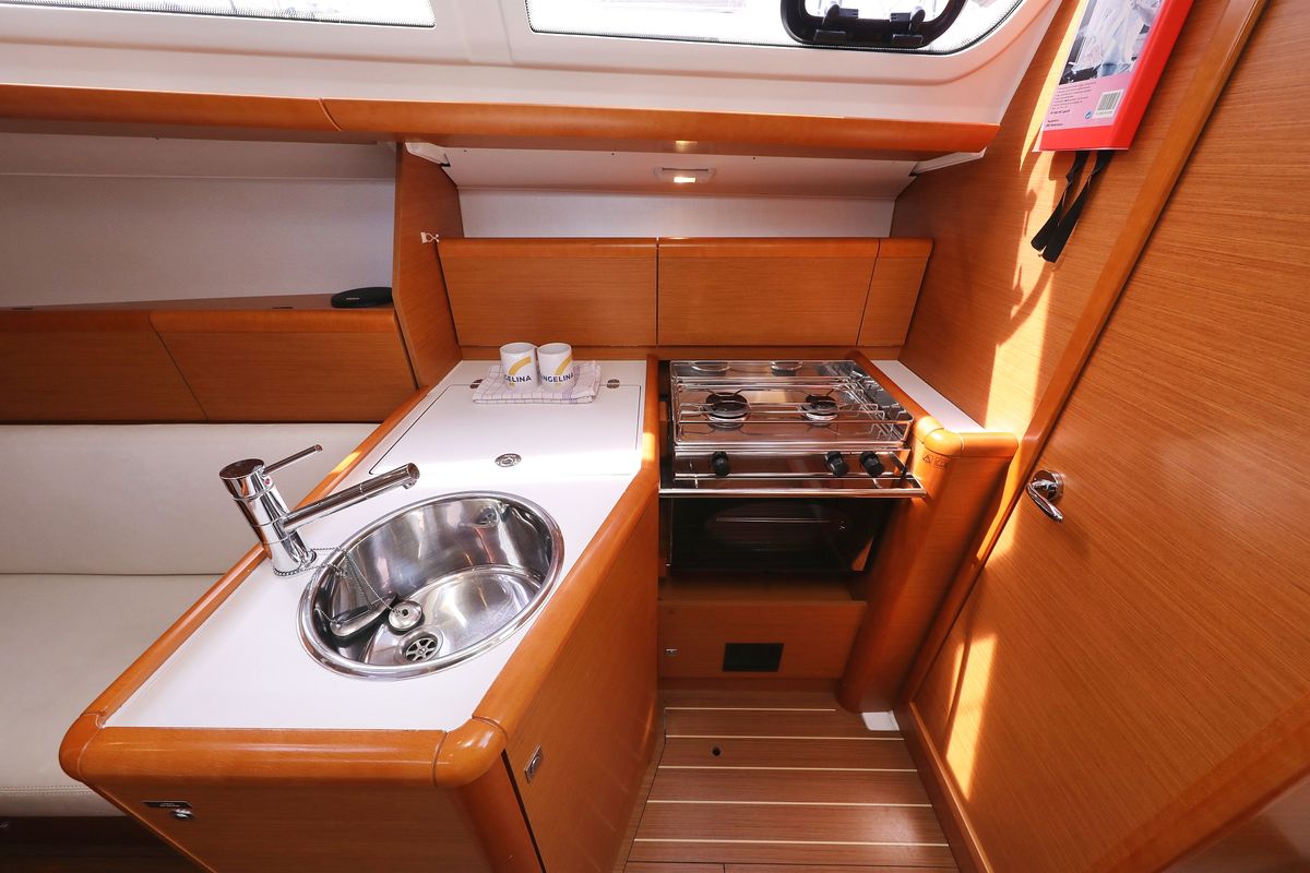 Galley of Cosma, a Jeanneau Sun Odyssey 33i sailboat at Grad Biograd na Moru, Croatia
