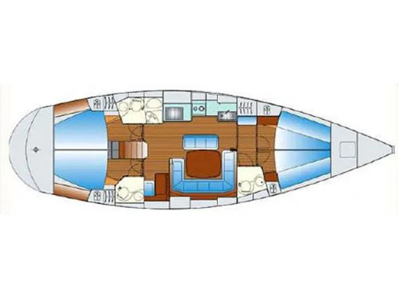 Floor plan of SY Zoe, a Bavaria 47 sailboat at Gouvia, Greece