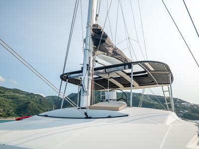 Deck of Fico - Premium line , a Lagoon 52F catamaran at Castellammare del Golfo, Italy