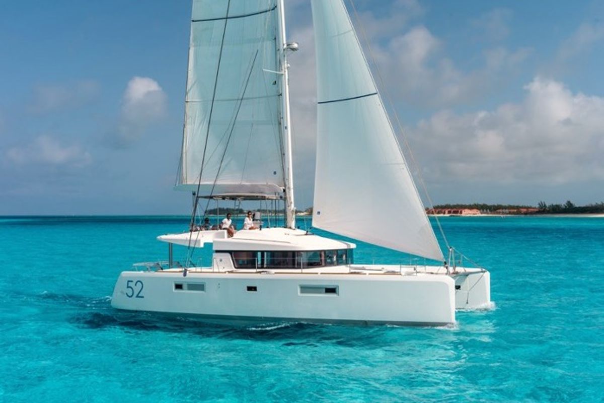 Exterior view of Fico - Premium line , a Lagoon 52F catamaran at Castellammare del Golfo, Italy