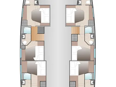 Floor plan of Tranquillity II, a Fountaine Pajot Aura 51 catamaran at Preveza, Greece