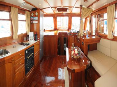 Galley of Aegeas, a Gulet Motor sailer motorboat at Athens, Greece