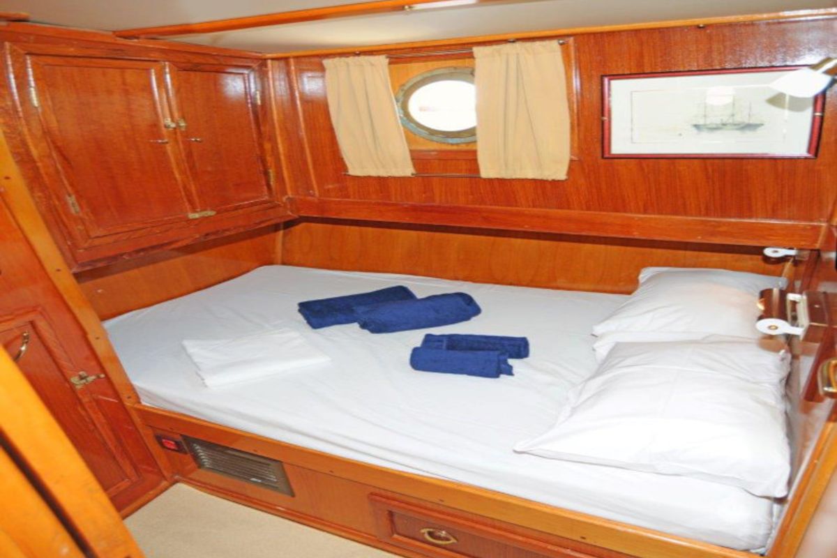 Cabin on Aegeas, a Gulet Motor sailer motorboat at Athens, Greece