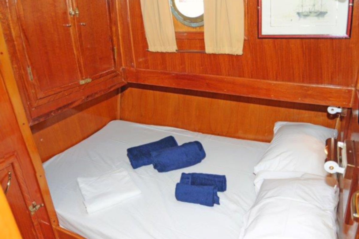 Cabin on Aegeas, a Gulet Motor sailer motorboat at Athens, Greece