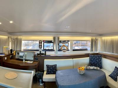 Salon of Aelia, a Lagoon 450 Fly catamaran at Athens, Greece
