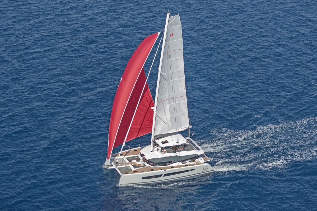 Exterior view of Caffè di Sicilia, a Fountaine Pajot Samana 59 catamaran at Palermo, Italy