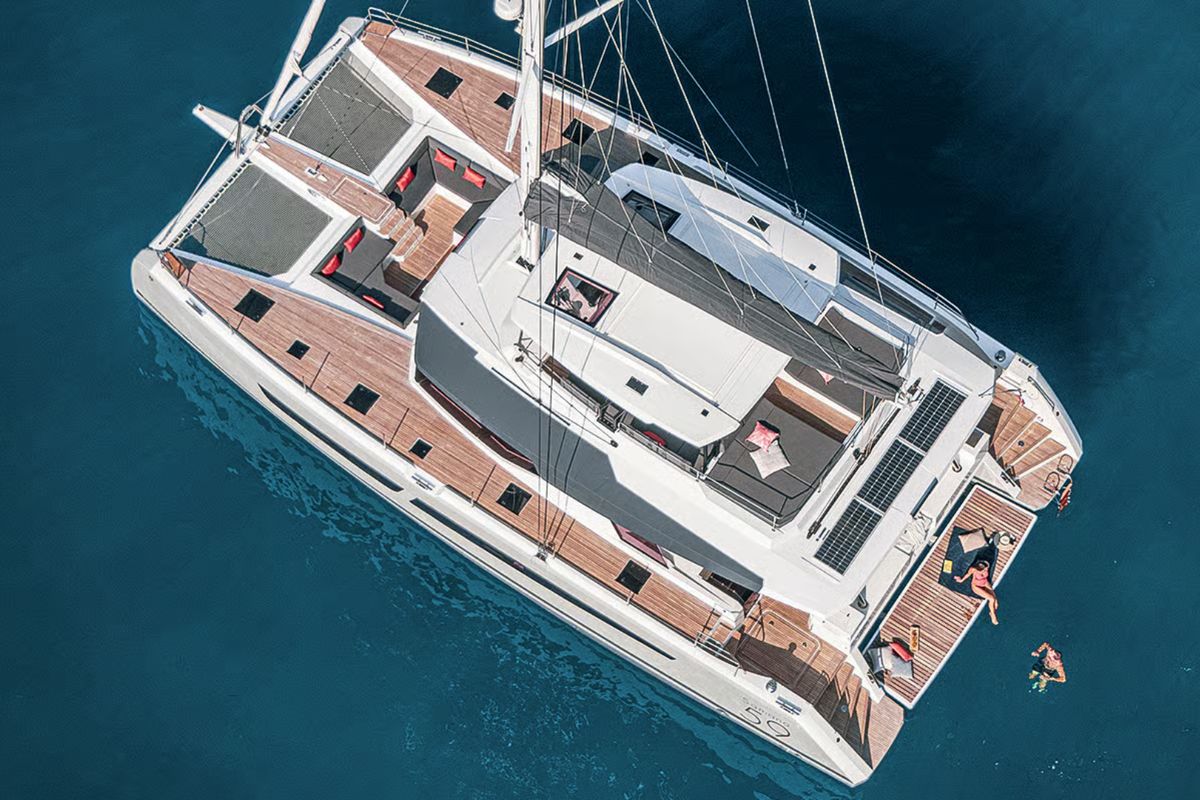 Exterior view of Caffè di Sicilia, a Fountaine Pajot Samana 59 catamaran at Palermo, Italy