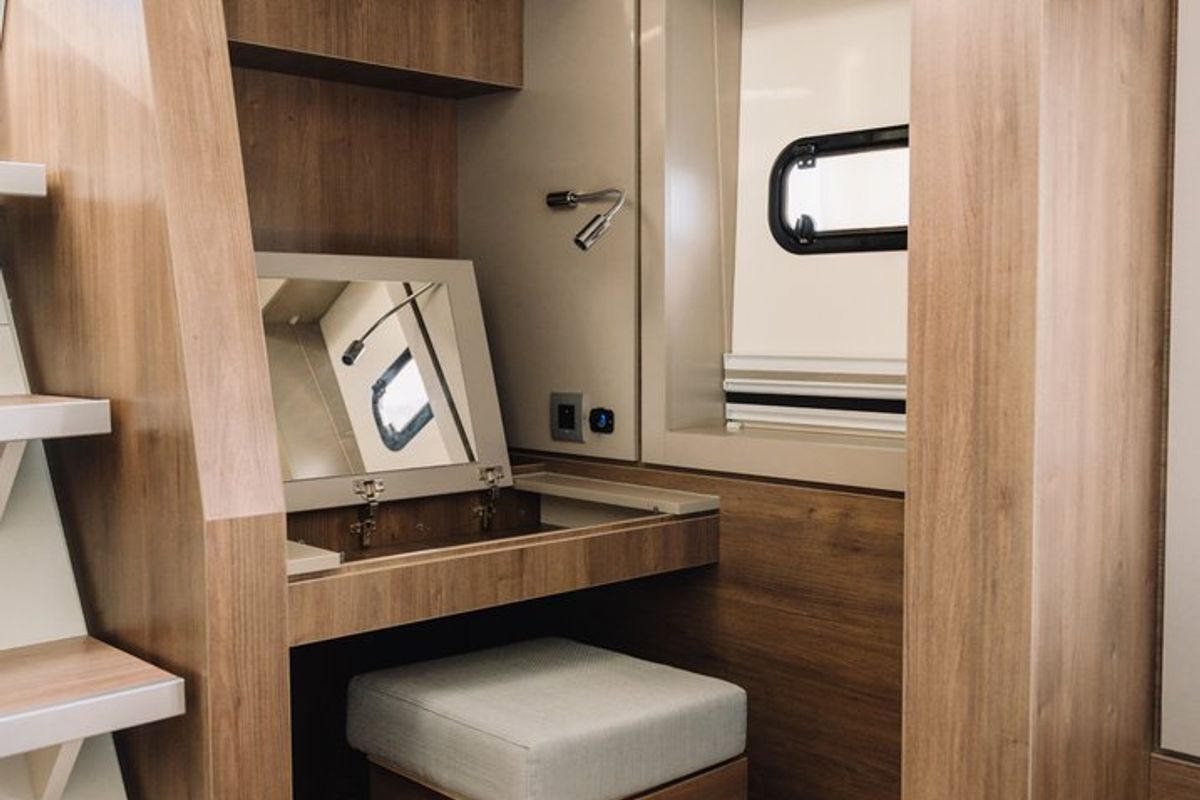 Cabin on Resif, a Bali 4.8 OW catamaran at Fethiye, Turkey