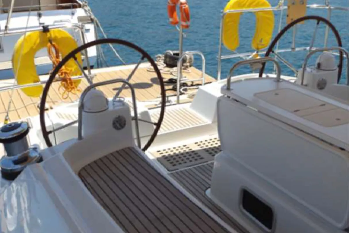 Cockpit of Big Fella Thanks, a Jeanneau 53 sailboat at Kalkara, Malta