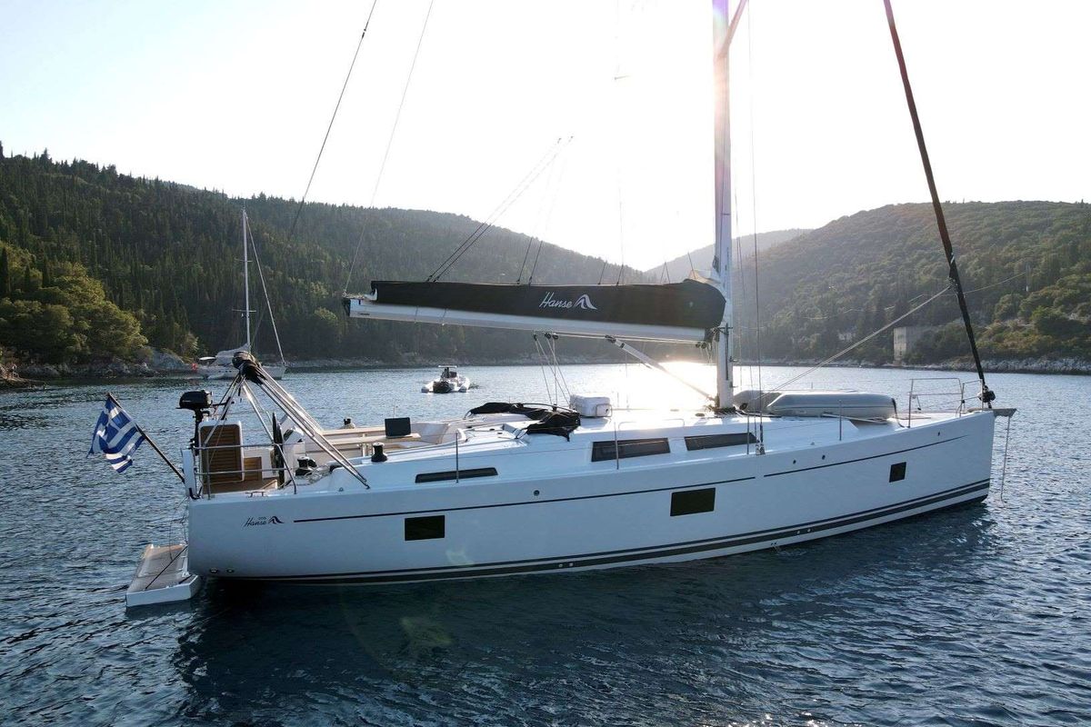 Exterior view of APOLLO, a Hanse Yachts Hanse 508 sailboat at Athens, Greece