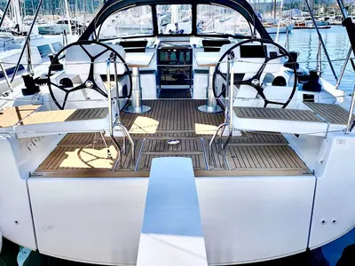 Cockpit of APOLLO, a Hanse Yachts Hanse 508 sailboat at Athens, Greece