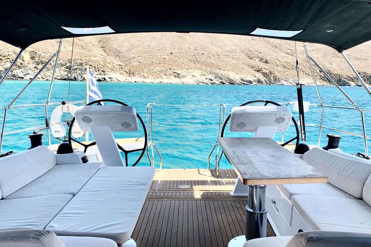 Deck of APOLLO, a Hanse Yachts Hanse 508 sailboat at Athens, Greece