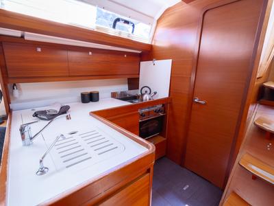Galley of Apus, a Dufour 412 Grand large sailboat at Grad Pula, Croatia