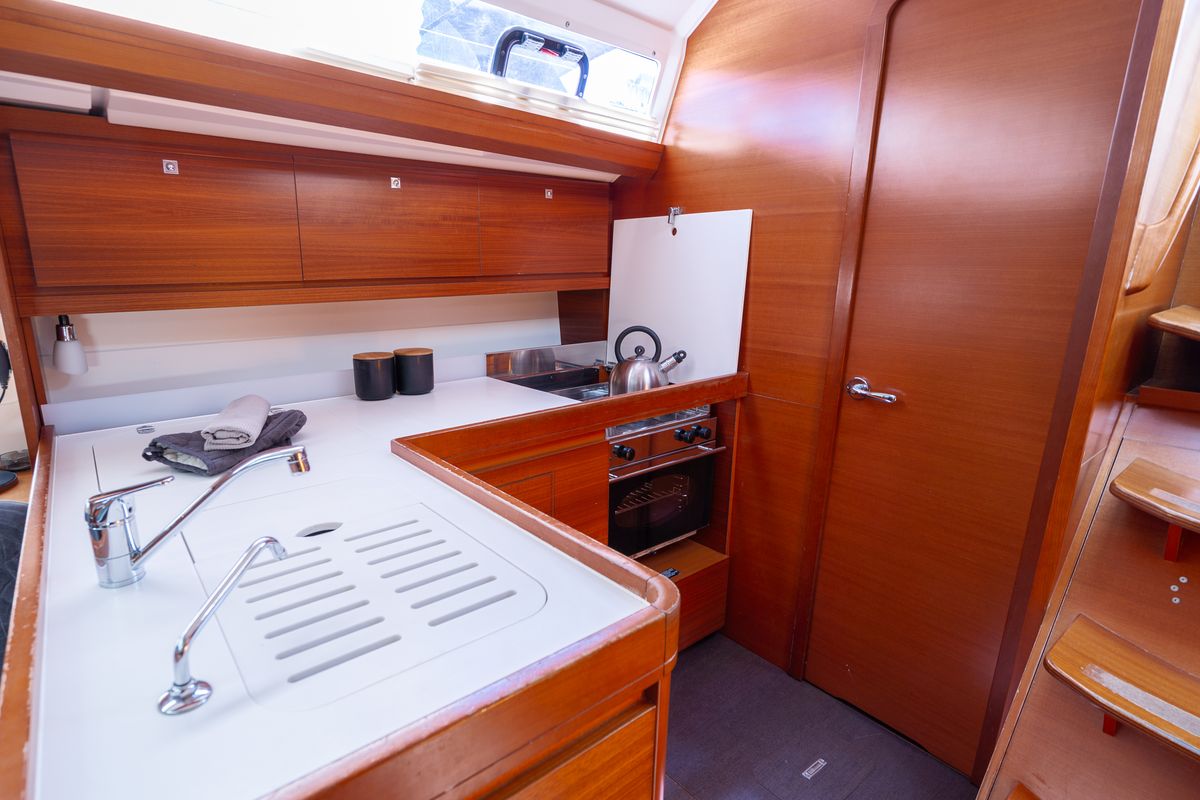 Galley of Apus, a Dufour 412 Grand large sailboat at Grad Pula, Croatia