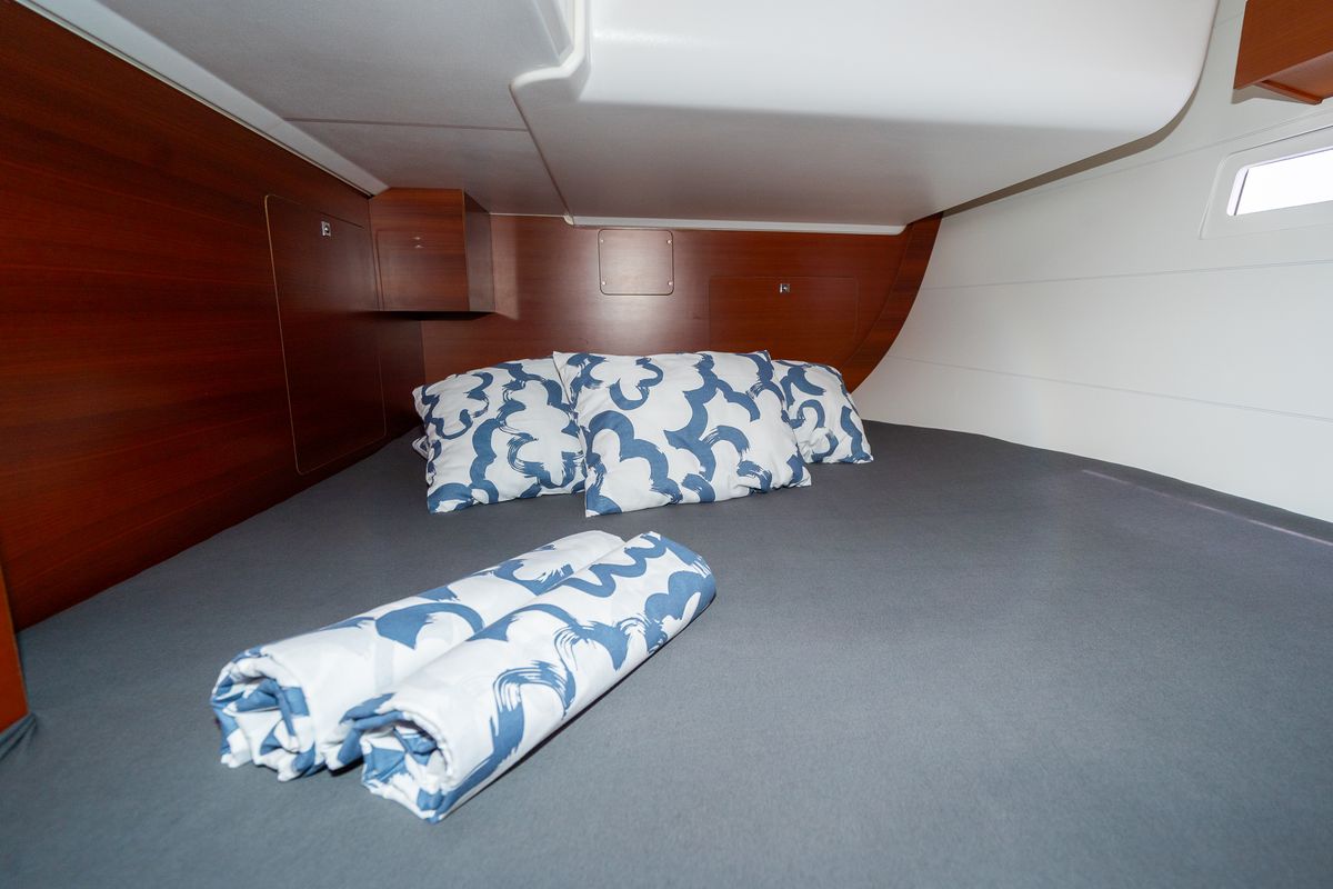Cabin on Apus, a Dufour 412 Grand large sailboat at Grad Pula, Croatia