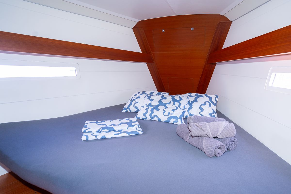 Cabin on Apus, a Dufour 412 Grand large sailboat at Grad Pula, Croatia