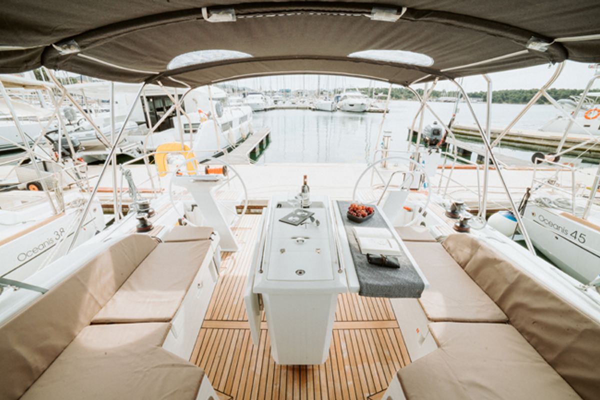 Deck of HERA, a Beneteau Oceanis 46.1 sailboat at Grad Šibenik, Croatia