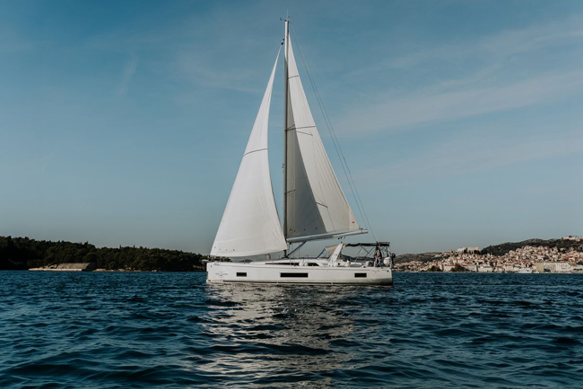 Exterior view of HERA, a Beneteau Oceanis 46.1 sailboat at Grad Šibenik, Croatia