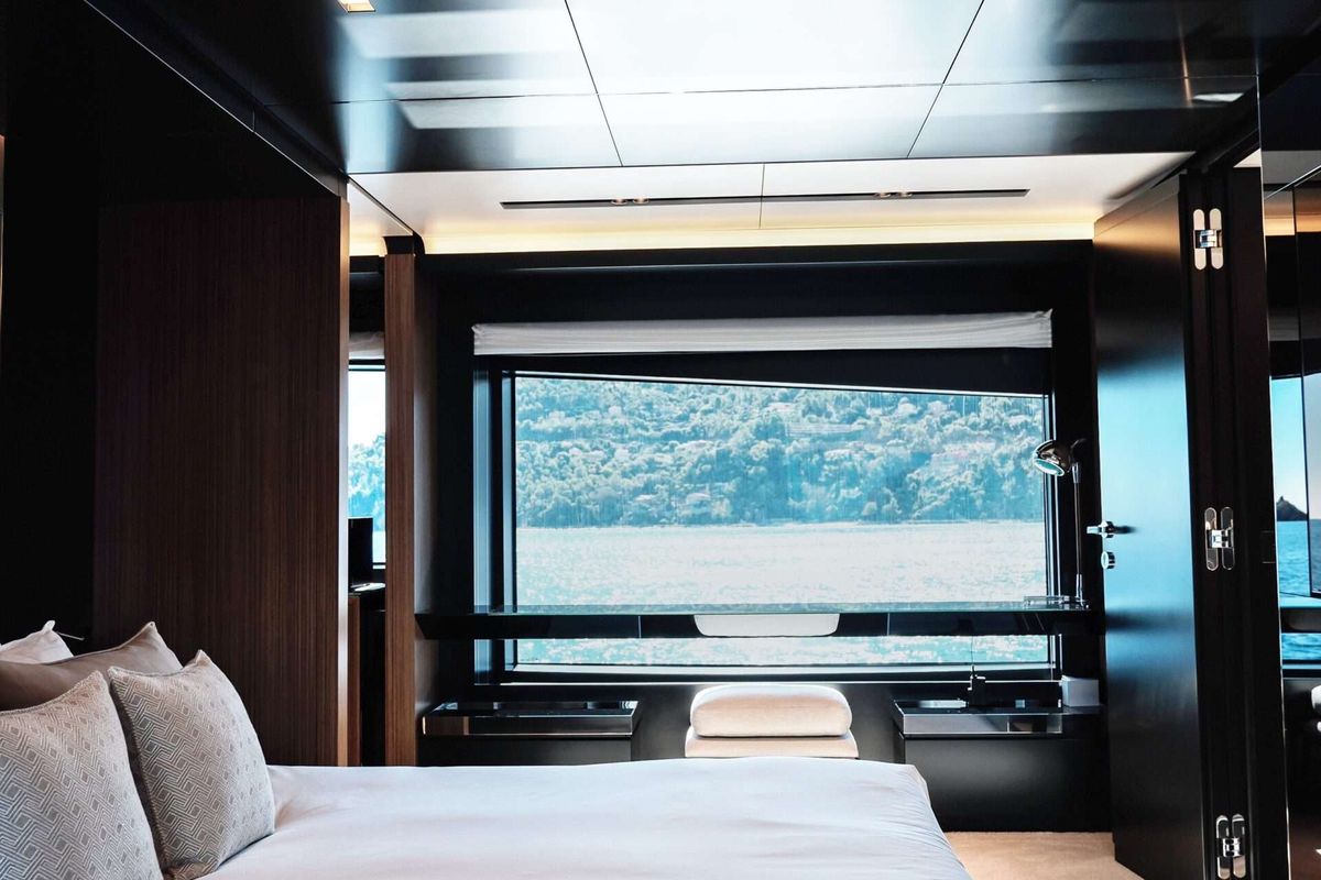Cabin on Icona, a Riva 102 Corsaro Super yacht at Mandelieu-la-Napoule, France