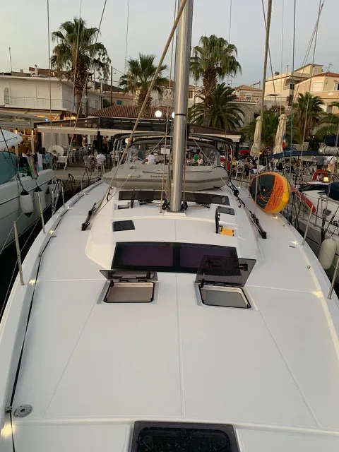 Deck of Princess Leia, a Dufour 530 sailboat at Lavreotiki Municipal Unit, Greece