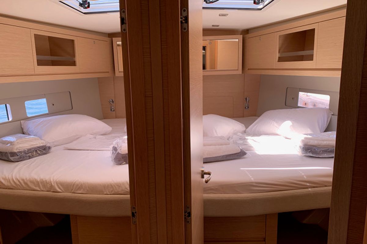 Cabin on Princess Leia, a Dufour 530 sailboat at Lavreotiki Municipal Unit, Greece
