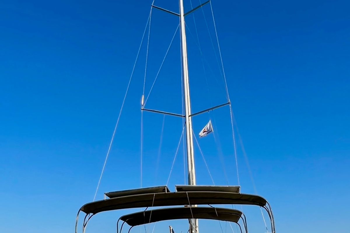 Deck of Princess Leia, a Dufour 530 sailboat at Lavreotiki Municipal Unit, Greece