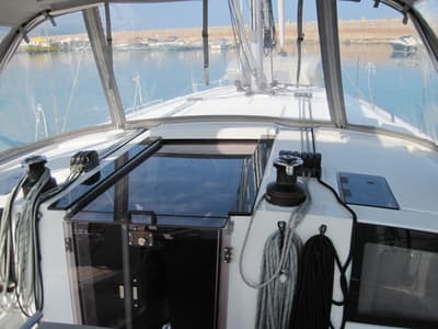 Deck of Stella, a Beneteau Oceanis 41.1 sailboat at Capo d'Orlando, Italy