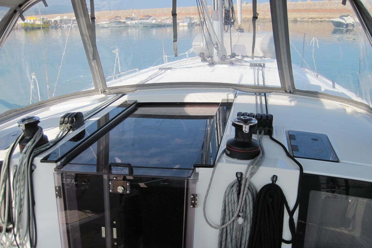 Deck of Stella, a Beneteau Oceanis 41.1 sailboat at Capo d'Orlando, Italy