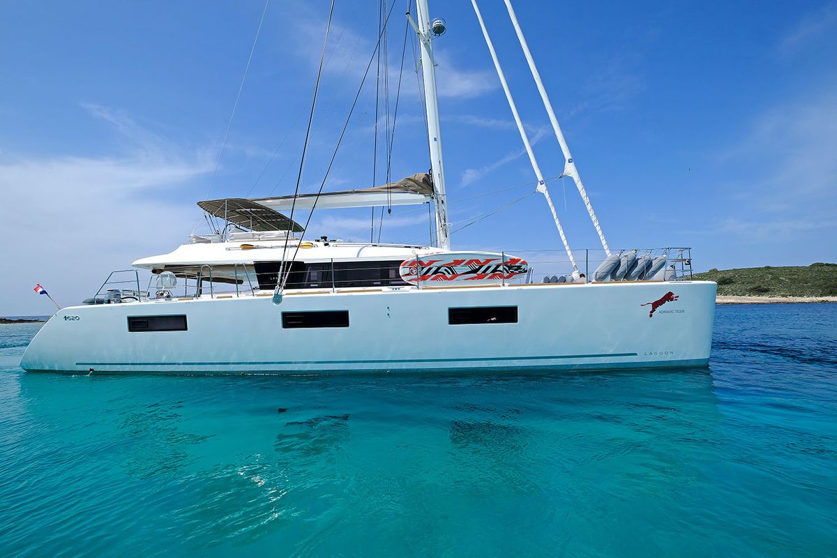 Exterior view of Adriatic Tiger, a Lagoon 620 catamaran at Split, Croatia
